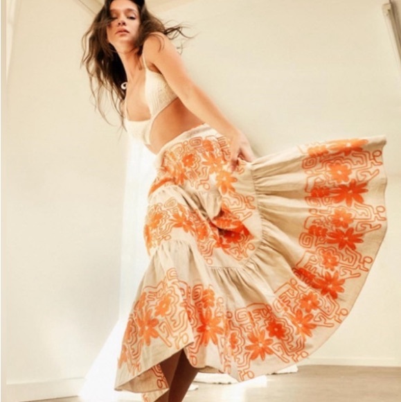 Maje Jin Embroidered Maxi SkirtSize 36 France US Size 4